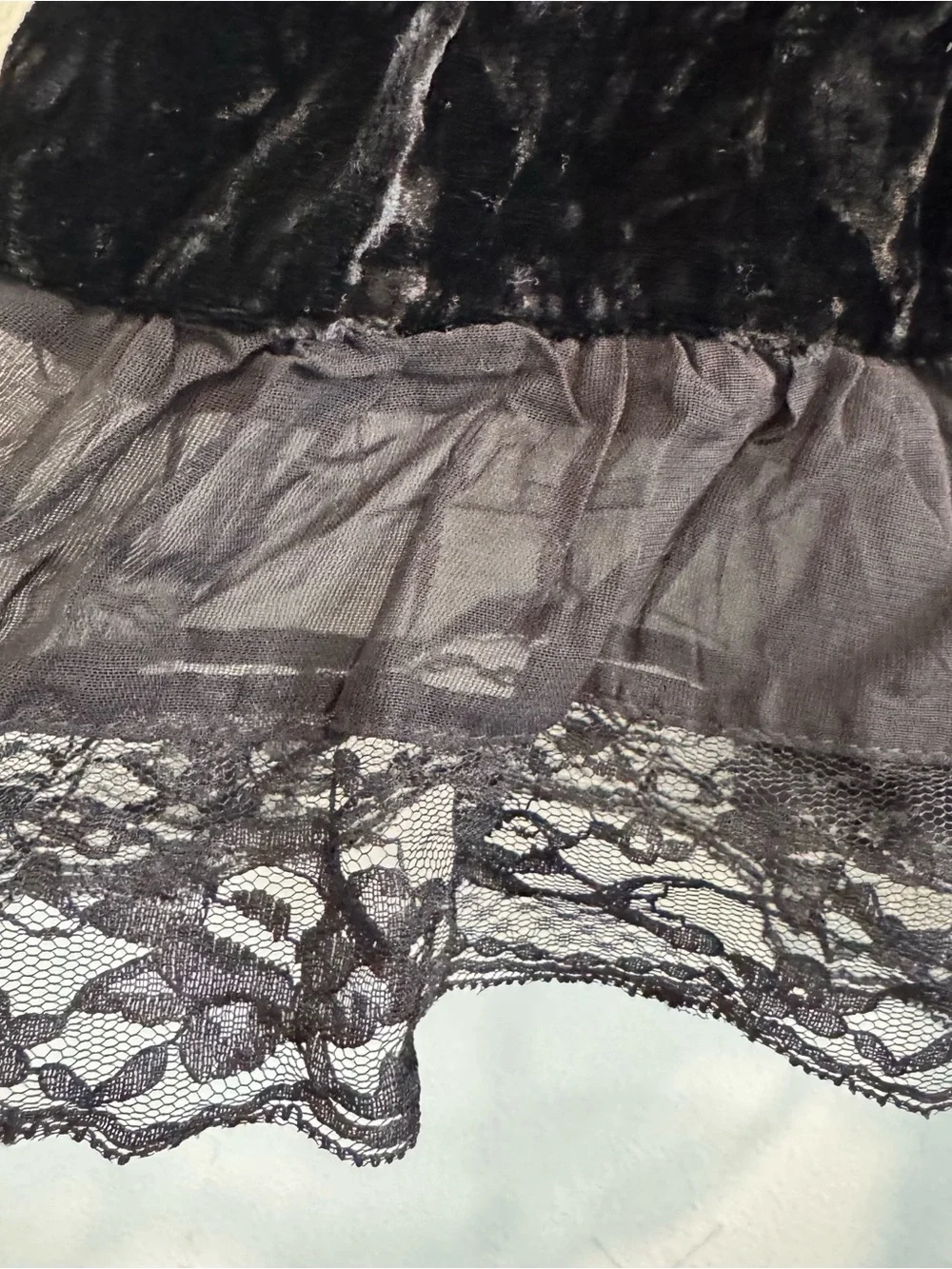 Vintage Apostrophe Tiered Velvet Lace Pull On Maxi Skirt Whimsigoth Fairy 1X
